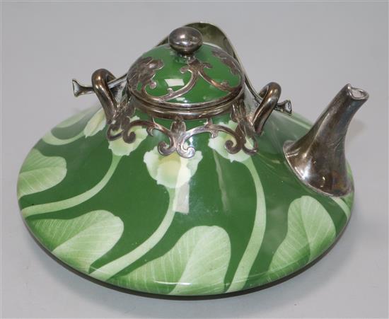 A Japanese silver mounted teapot and cover, Meiji period, Kozan style H.4in.